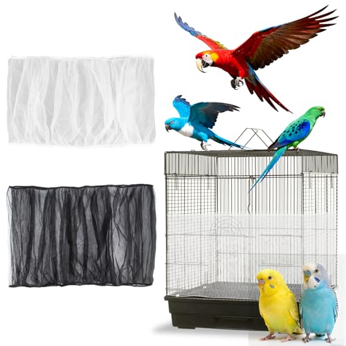 RAINFLOW 2 Pcs Bird Cage Cover - Bird Cage Seed Catcher Bird Net Bird Cage Skirt Nylon Nesh Bird Cage Net for Round Square Canary Parakeet Cockatiel Pigeon Budgie Quail Large Tall Big Bird Cage