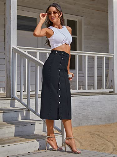 Image of Shasmi Girl's & Women's Front Button-Up Slit Longline Single Breasted Long Casual Denim Skirt Suitable for Daily WearSkirt 233