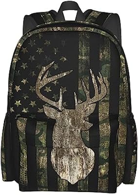 YETTA YANG camouflage Backpack Camo Retro Hunting Tactical Army American Flag Deer Laptop Travel Bag With Multiple Pockets Casual Hiking Gym Sport Women Men