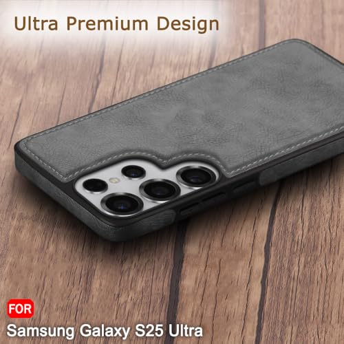 Image of TheGiftKart Genuine Leather Finish Back Cover Case for Samsung Galaxy S25 Ultra 5G | Shockproof Design | Camera & Screen Protection | Stunning Minimalist Design Back Cover Case (Black, Grey)