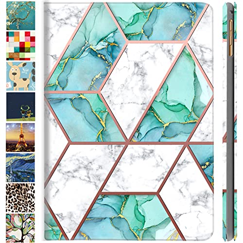 Image of DuraSafe Cases for iPad 10.9 Inch 10th [iPad 10 2022 ] A2696 A2757 A2777 MPQ13HN /A MPQ33HN /A MPQ03HN /A MPQ23HN /A MPQ93HN /A MPQC3HN /A Ultra Printed PU Leather Flip Folio Book Cover - Marble Green