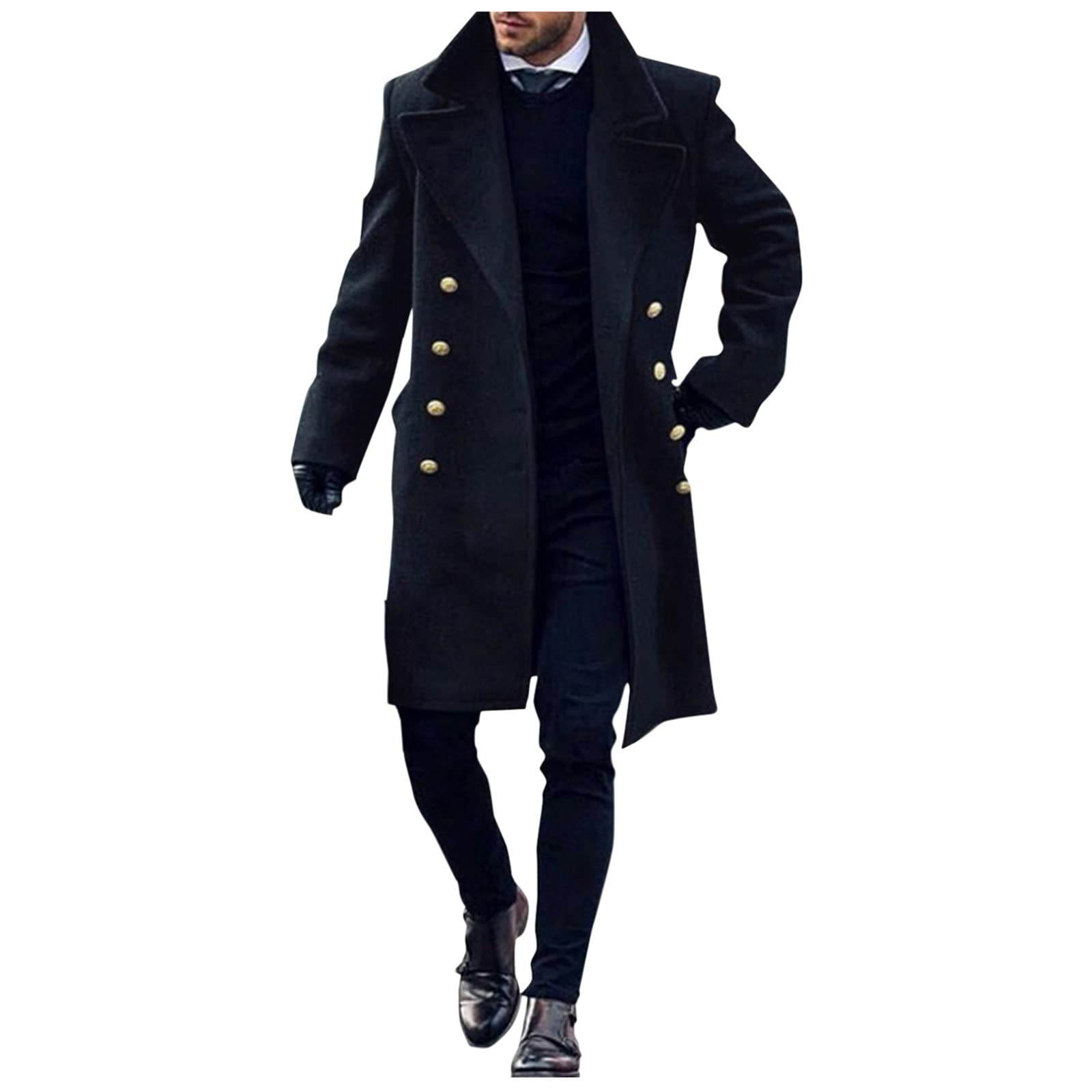 Kobilee Uomo Cappotto Lungo Slim Fit Impermeabile Classico Doppiopetto Vintage Business Soprabito Giacca a Vento Elegante Autunno Invernale Trench Cappotto di Lana Parka Taglie Forti