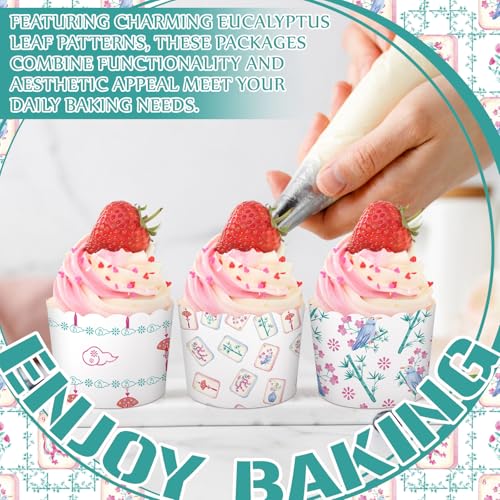 Teecyhooo 150 Pcs Mahjong Party Supplies Ice Cream Cups 5oz Dessert Paper Bowls Chinoiserie Scalloped Cupcake Cups Mahjong Disposable Dessert Bowls for Food Sundae Frozen Yogurt Soup Party Supplies