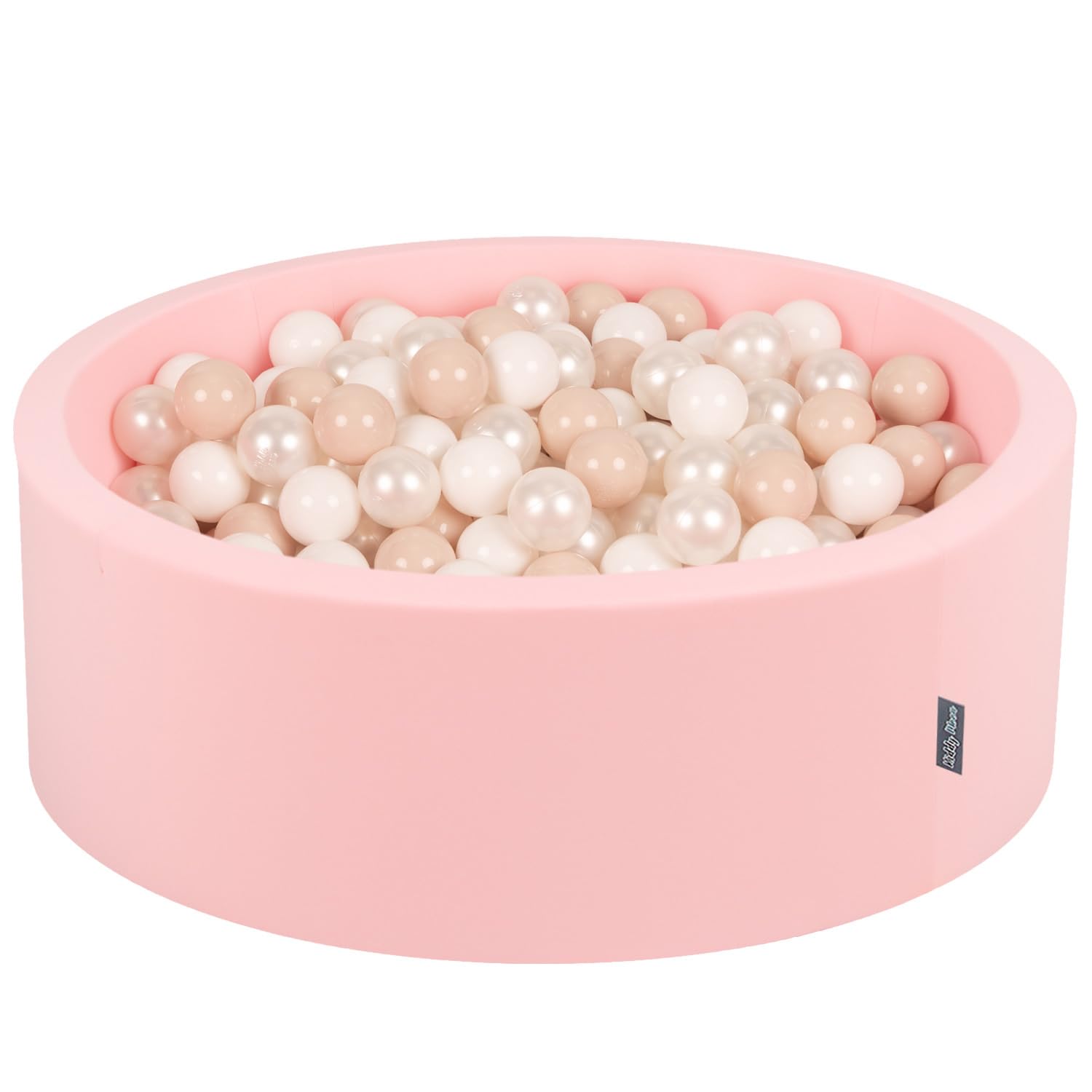 KiddyMoon Soft Ball Pit Round 90X30cm/200 Balls ∅ 7Cm/2.75In For Kids, Foam Ball Pool Baby Playballs, Pink:Pastel Beige/White/Pearl