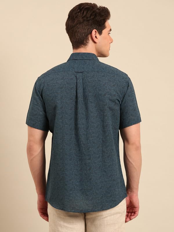 Image of Linen Club Men's Linen Rich Printed Contemporary Fit Half Sleeve Casual Shirt