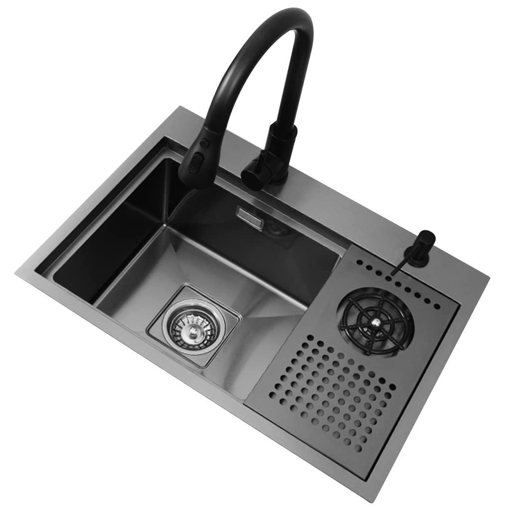 LMYSXAOZ Single Bowl Home Office Pantry Kitchen Sink Stainless Steel With Cup Washer Black On And Off The Stage Siphon Faucet Package Accessories (Color : Black, Size 52 * 39 22cm)