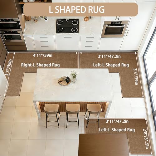 L Shaped Rug Corner Kitchen Rugs Non Slip Washable Mat, L-Shaped Rug Super Absorbent Corner Kitchen Mats Rubber Waterproof Corners Area Runner Kitchen Sink Floor Mat (Black Right-L, 39.4″X47.2″X17.7″) by HPSTZNB - Image 3