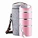 Lille Stackable Stainless Steel Thermal Lunch Box (2nd Gen) 3-Tier Insulated Bento Box/Food Container with Insulated Lunch Bag and Foldable Stainless-Steel Spoon | Kids, Adults | Women, Men (pink)