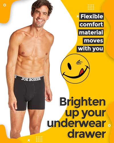 JOE BOXER Black Boxer Briefs for Men 4-Pack, Comfy and Breathable Spandex-Cotton Boxer Briefs, Mens Underwear Cotton Stretch4
