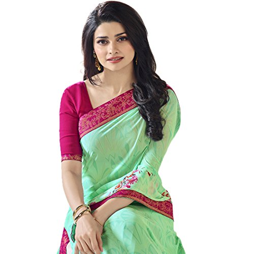 Image of RAJESHWAR FASHION WITH RF Women's Floral Printed Georgette Sarees For Women With Jacquard Work Lace Border & Blouse(Pink Red Free Size 6.30 Mtr)