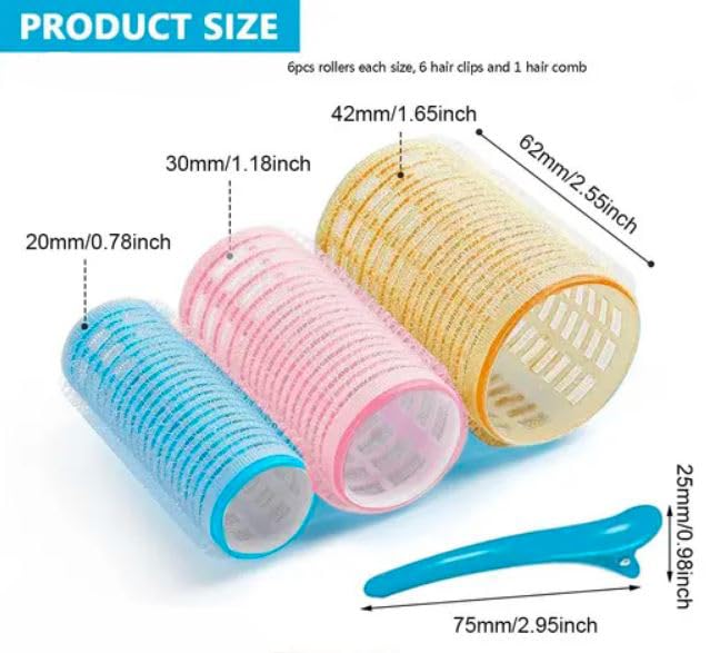 Image of 6 Pieces Hair Rollers For Hair Curling 3 Different Sizes | Self Grip Holding Rollers | Rollers for Hair -Heatless | Hair Rollers with 6 Clips | 2 Large, 2 Medium, 2 Small