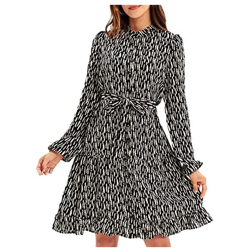 GRACE KARIN Women Trendy Dress Button Closure Ruffles Hem Elastic Cuff Dress Black XL