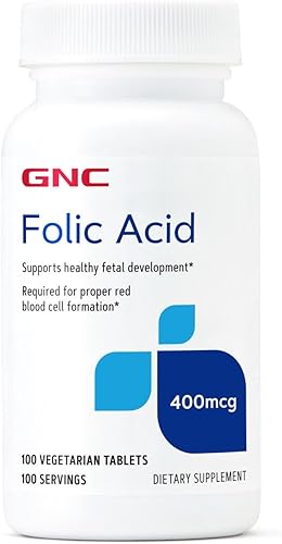 GNC ácido fólico 400mcg apoya el desarrollo fetal saludable