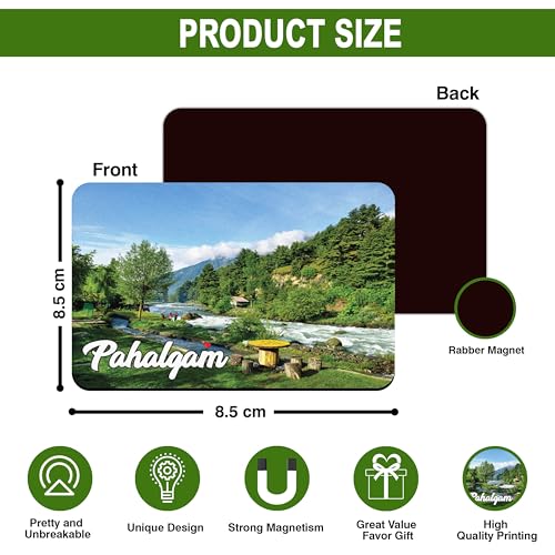 Image of Elegant Fridge Magnet with Themes |Rectangular Size Refrigerator Magnet with Magnetic Rubber Back | Pack of 1, 8.6cm X 5.4cm (Pahalgam)