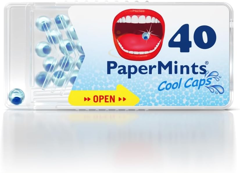PaperMints CoolCaps - Instant Fresh Breath Mints Sugar-Free 4 Pack - 160 capsules. Extreme Bad Breath Treatment for Adults, Breath Freshener Pearls for Halitosis Treatment Keto-Friendly Peppermint