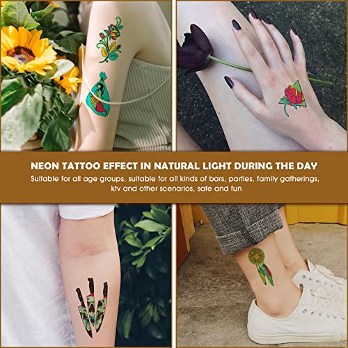 Glow In The Dark Tattoos, Acsaummy 12 Sheet Neon Tattoos Makeup Fake Tattoos Rave Festival Accessory Uv Temporary Tattoos For Women Men Face Arm Body Blacklight Butterfly Tattoos Adult Party Supplies #TOP5