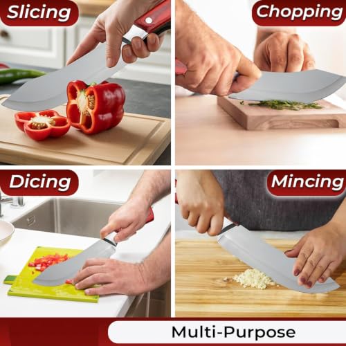 Image of ECOBSY Heavy Duty Chef Knife with Cover,High Carbon Steel Butcher Cleaver,Kitchen Chef Knives Meat,Bone,Fish and Vegetables |Professional Kitchen Cleaver for Slicing & Chopping
