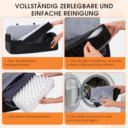 Hunde autositz für mittlerer/große Hunde, 2 Klipsbare Verstellbare Sicherheitsleine, Autohundebett für 2 Kleine Hundes, Vollständig Abnehmbare und Waschbare Karzsitz Aufbewahrungstaschen (Schwarz)
