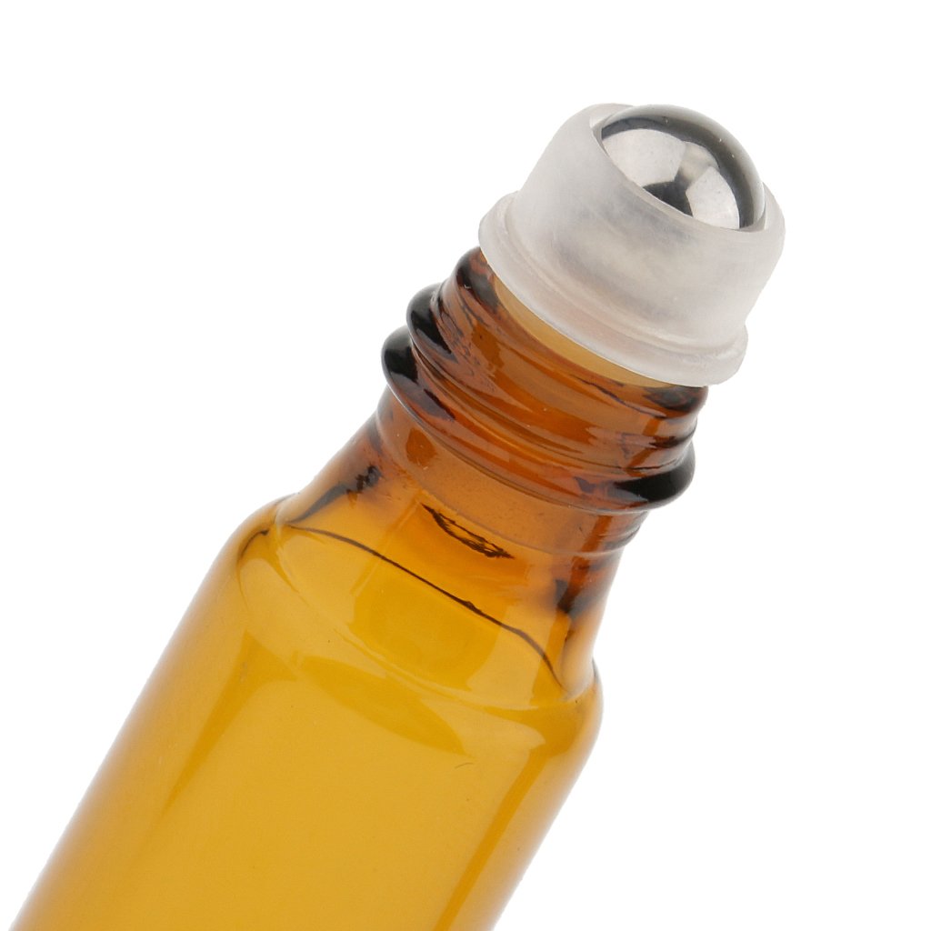 6pcs 10ml Mini Refillable Empty Glass Roll On Bottles for Travel Essential Oils Perfume Cosmetic Makeup Essence - Light Brown/Steel Ball-image-19