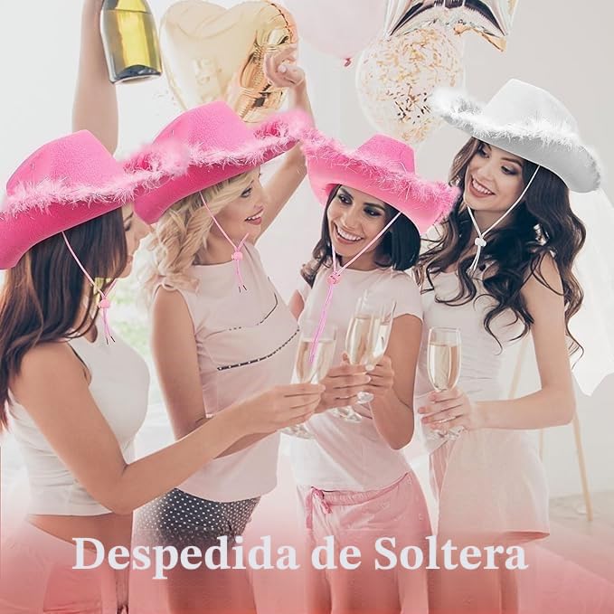 12 sombreros de vaquero y velo para despedida de soltera, sombrero de vaquera para boda, decoración de fiesta de novia, regalo de novia, novedad country-western (blanco, rosa)
