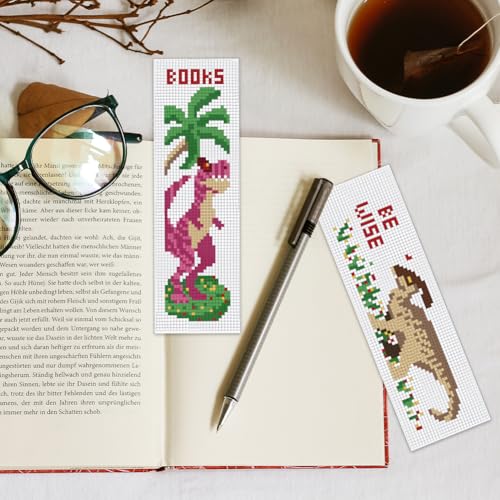Image of INFUNLY 6 Set Cross Stitch Bookmark Kit Dinosaurs DIY Cross Stitch Kit 8 inchx2.4 inch Pre-Printed Tyrannosaurus Stamped Embroidery Bookmark with Instruction Cross Stitch Kits for Beginners Book Lovers Gifts