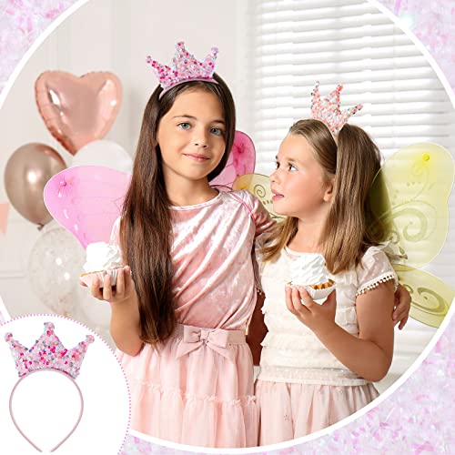 Juexica 12 Packs Sequin Crown Headband, Glitter Headbands Princess Party Favors Elastic Tiaras For Girls Crowns Little Bling Accessories Women Birthday, Pink, Blue, Purple, Yellow, Champagne, Silver #TOP4