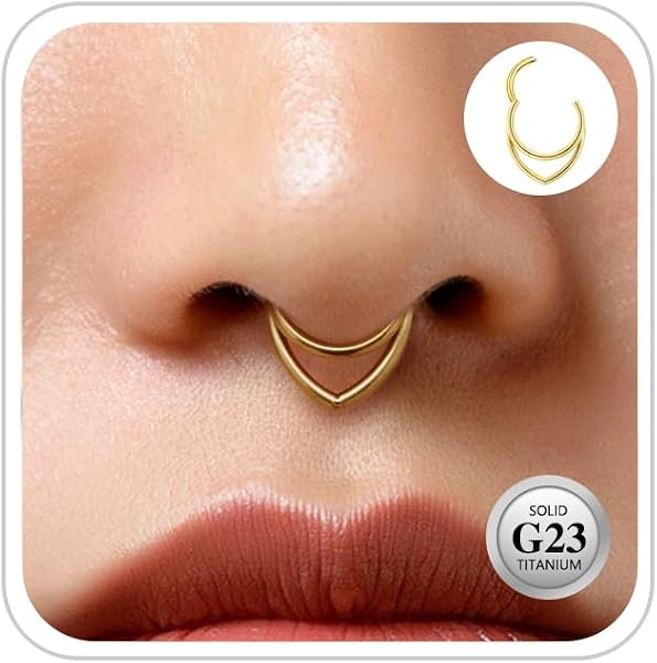 ESHIONER G23 Titane Bijoux Piercing pour Conch Hélix Septum Rook Tragus Anneaux de Nez Hypoallergénique A Charnière A Clic 16G 8/10/12MM Argent Or Double Anneau Boucles D'oreilles Cartilage pour Femme - 5