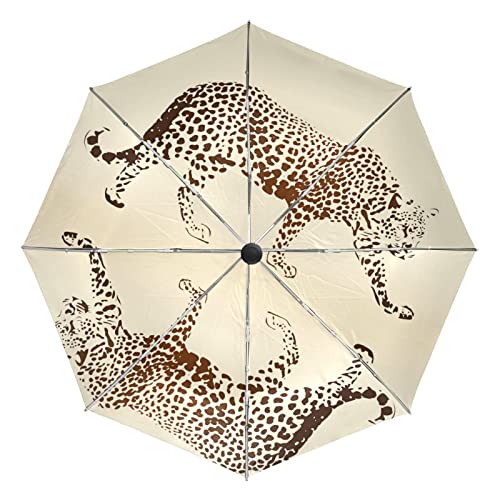 Parapluie automatique léopard jaune coupe-vent et anti-UV pour femme