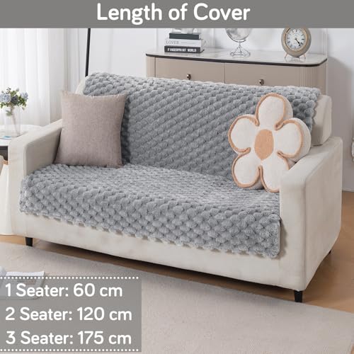 Image of HOKIPO Luxury Rabbit Wool Plush Fluffy Sofa Cover for 2 Seater Sofa | Full Protection for Sofa Seat and Back | 'BunnySoft Series' (180x120 cm), Moon Grey (AR-6667-GRY)