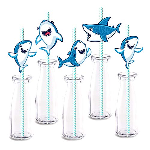 Pitillos de papel decorativos para fiesta temática de tiburón miniatura 1