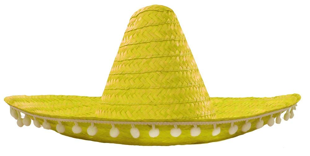 I LOVE FANCY DRESS Sombrero Amarillo con PONPONS Blancos para Adultos Fiestas TEMATICAS O 5 DE Mayo (24 Unidades)