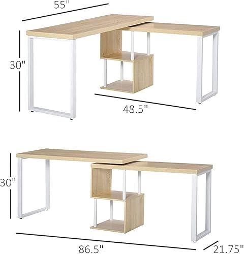 Miniatura 3 de REALONE Escritorio giratorio de 55 pulgadas y 360 en forma de L para computadora de oficina en casa escritorio de esquina giratorio con estantes de