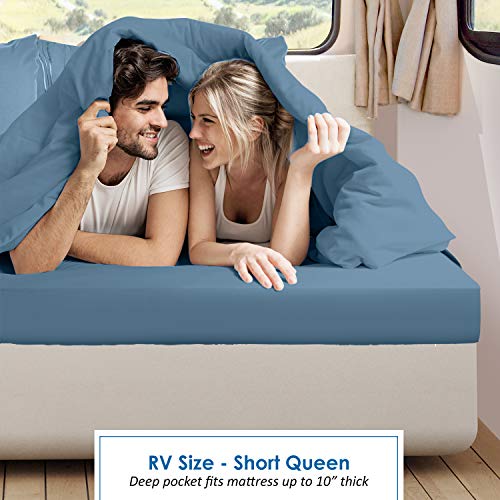 Image of Nestl Blue Heaven Short Queen Sheets for RV, Hotel Luxury RV Queen Sheets Set, 6 Piece Fitted Bed Sheet Set and Pillowcases, Super Soft, Wrinkle-Free, and Breathable Camper Bedding