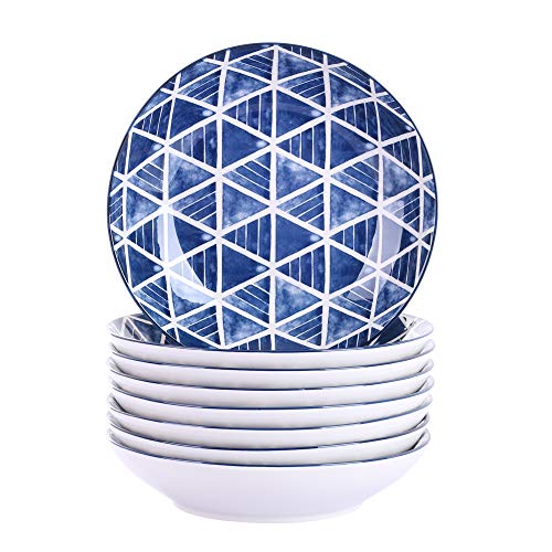 Sasaki Porzellan 8-teilig Suppenteller, 600 ml Füllmenge Tief Teller, 21,5 cm Durchmesser Salatteller, Pastateller