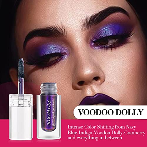 Hoomuss Purple Liquid Glitter Eyeshadow, Chameleon Eyeshadow Color Shifting, Pigmented, Long Lasting, Quick Drying, Holographic Multichrome Glitter Eyes Makeup, Voodoo Dolly #TOP1