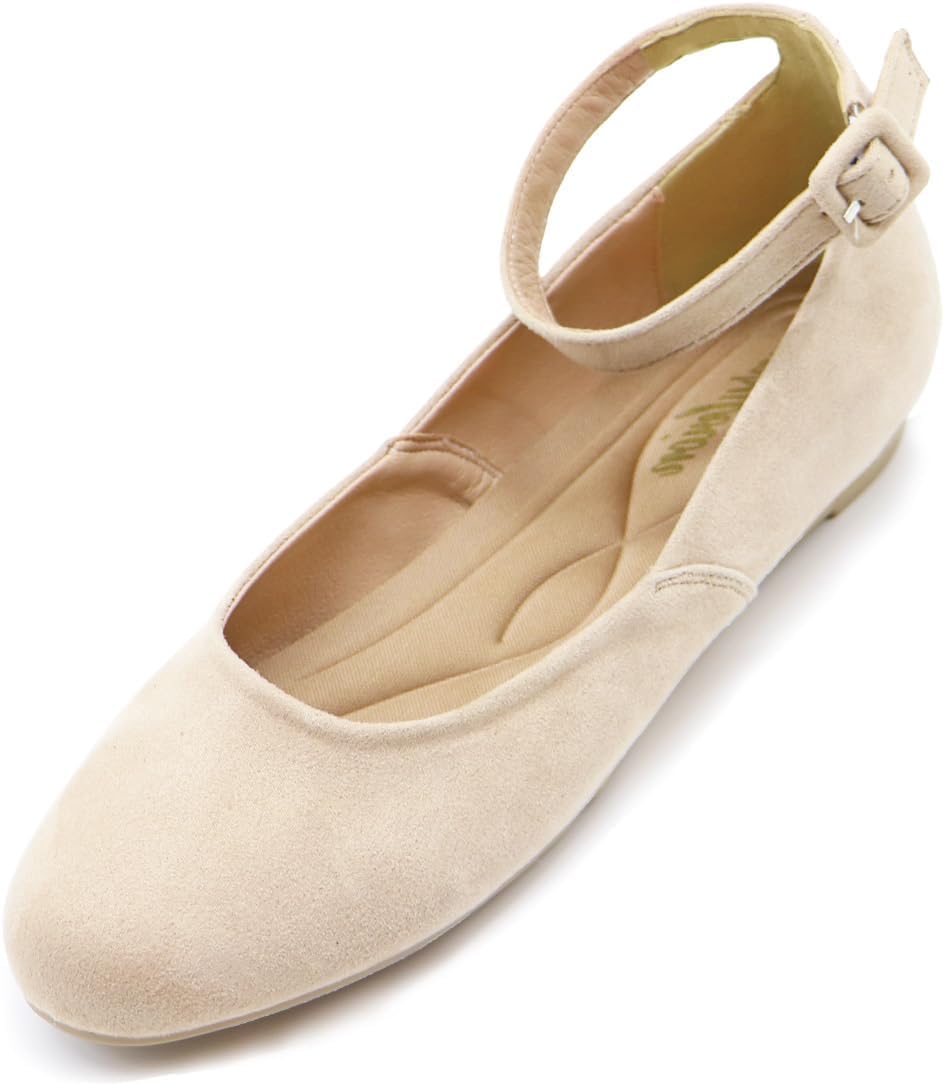 Women's Ballet Low Wedge Flats with Round Toe and Ankle Strap Stylish Comfortable Casual Shoes for Work,Office,Business