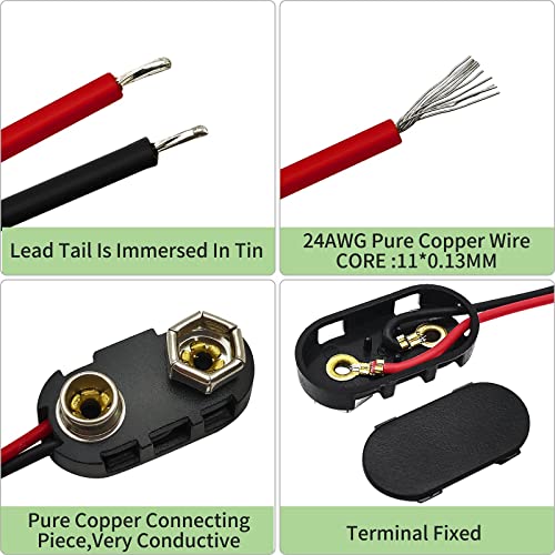Image of VWEICYY 9 Volt Battery Connectors,20 PCS I-Type 9 Volt Battery Buckle Connector Hard Buckle Plastic Shell, 5.9in Copper Wire Lead (I-Type, 20 PCS)