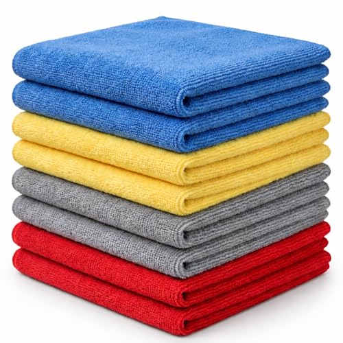 Image of Microfiber Cloth 8pcs 40x40cms 250 GSM Multi-Color | Thick Lint & Streak-Free Multipurpose Cloths Automotive Microfibre Towels for Car Bike Cleaning Polishing Washing & Detailing