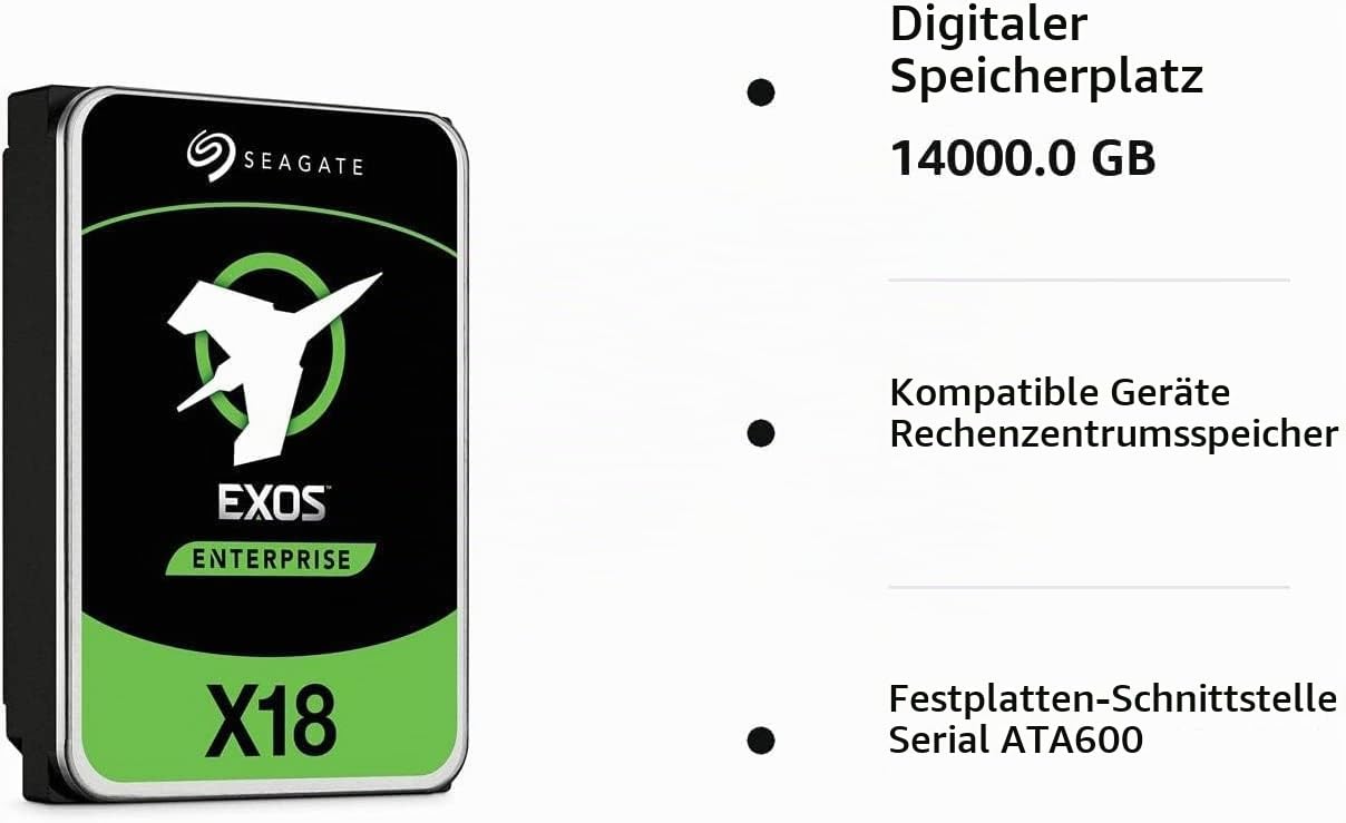 Seagate Exos X18 14TB Interne Festplatte ST14000NM000J 3,5 Zoll HDD SATA3 256MB 7200RPM (Generalüberholt)