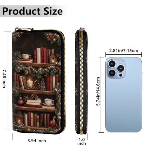 Image of Women's Wallets Credit Card Holder Money Leather Long Wallet | Long wallet with Wristlet,Large Capacity with Zip-Around Phone Purse for Women Ladies Girls,Christmas Bookshelf