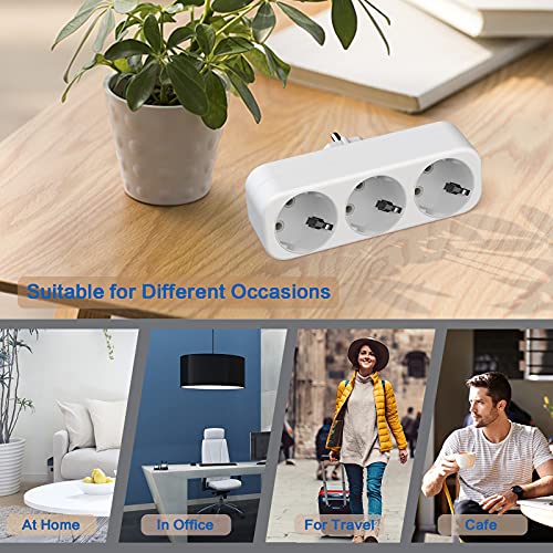Foto von 3-Fach Steckdosen, 2PCS Steckdosenadapter, Multistecker Mehrfachstecker 250V/16A 4000W, Deutsch Konverter Buchse EU Stecker, Tragbare Praktisch Dreifach Doppelstecker für Reisen, zu Hause, Büro