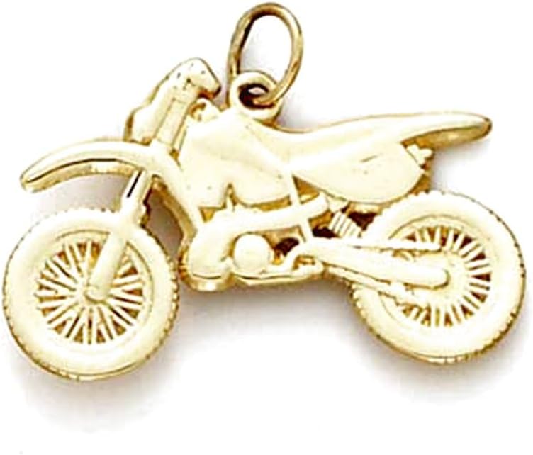 JewelryWeb 14k Yellow Gold MotoCross Bike Pendant Necklace Pendant for Women