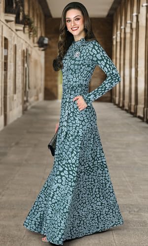 Image of KOH KOH Womens Long Sleeve Elegant Pockets Fall Winter Evening Maxi Dress