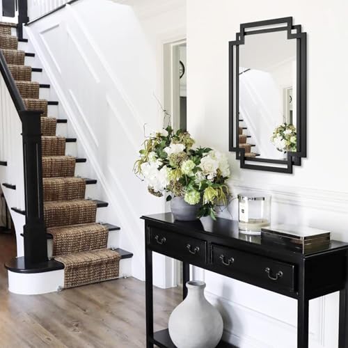 Image of 20 inch x 30 inch Wall Mirror for Living Room Decor, Irregular Black Mirror with Metal Frame, Elegant Decorative Mirror for Entrance, Dining Room, Home Office