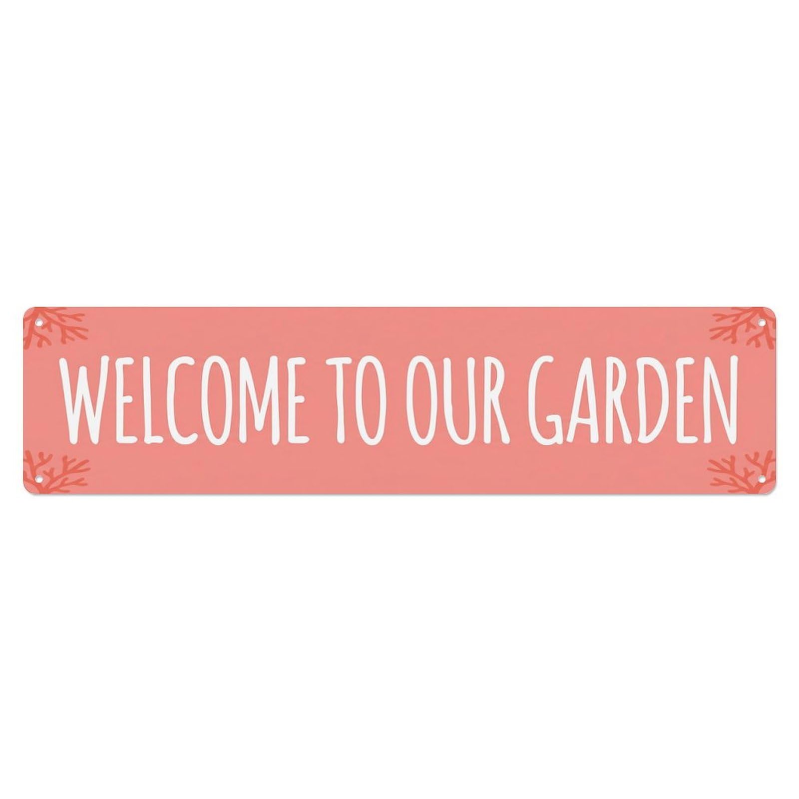 Vintage Welcome to Our Garden Coral Pink Metal Tin Sign