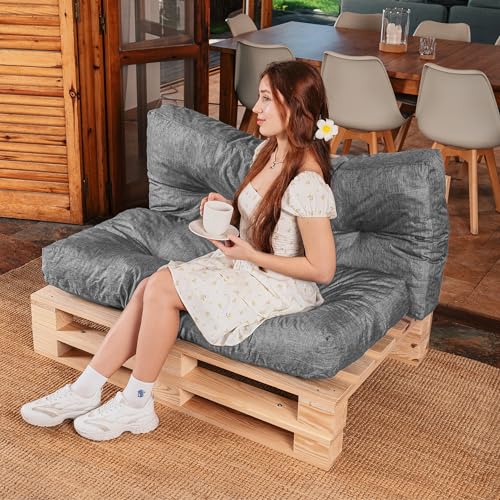bananair - Cojines para Palets - Tela Resistente, Anti-UV y Repelente al Agua - Muy Cómodo, Relleno de Espuma - Cojines Exterior para Jardín y Terraza (Asiento o Respaldo 120x60 cm, Gris) - imagen 3