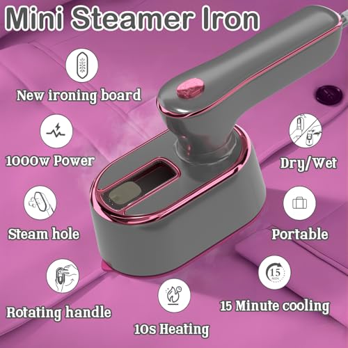Image of Travel Steamer Iron for Clothes Mini - Portable Ironing Machine Travel Small Size Portable Steamer Travel College Dorm Home Essentials (LightGrey)
