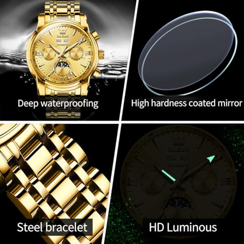 Image of OLEVS Mens Automatic Watches Skeleton Mechanical Self Winding Luxury Fashion Dress Wrist Watch Luminous Waterproof