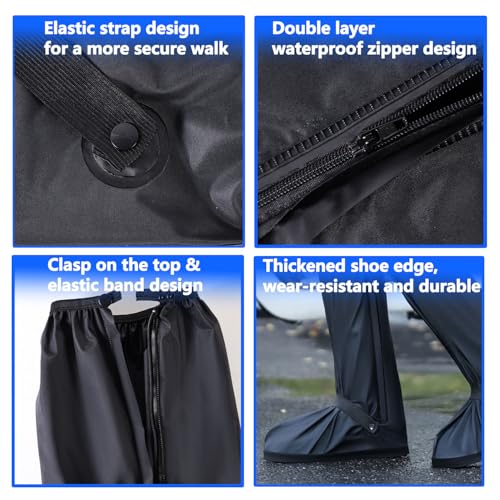 Image of 23.62 Inch Rain Shoes Cover for Men Women, Tall Waterproof Shoe Cover Protector, Reusable PVC Shoe Cover for Rainy Season with Reflective Strips for Outdoor Activities and Rainy Season