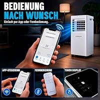Könighaus Smarte EU Mobile Klimaanlage 7000 BTU – für deutsche Kippfenster geeignet - Kühlung, Entfeuchtung, Ventilator und Luftreinigung – energieeffizient (A) – inkl. Fernbedienung und App – Ansicht 5